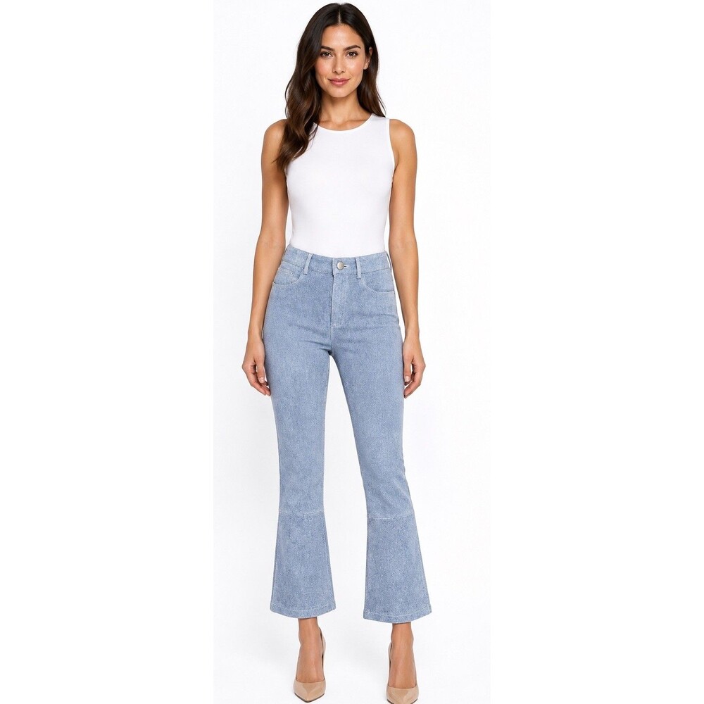 LAMARQUE Faris Leather Pants Womens 0 Heather Blue Crop Flare NWT $775